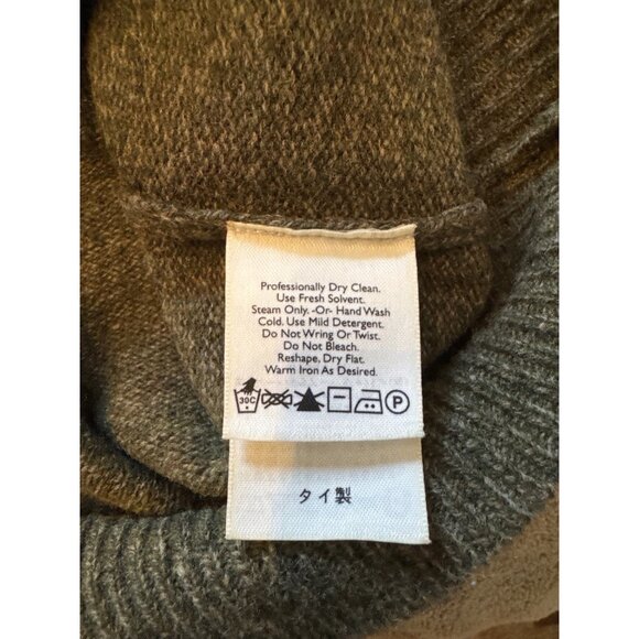 Eddie Bauer Mens Green Sweater L Crewneck Lambswool Pullover Warm Soft FLAW - Picture 4 of 8